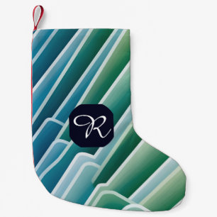 Custom Monogram Abstract Blue Green   Small Christmas Stocking