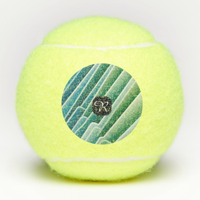 Custom Monogram Abstract Blue Green Tennis Balls (Front)