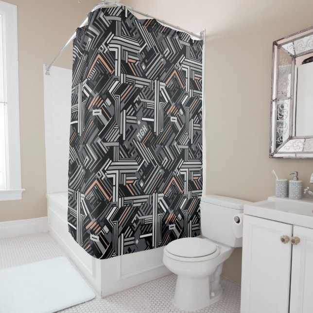 Custom Monogram Abstract Industrial Pattern Shower Curtain (In Situ)