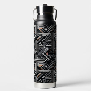 Custom Monogram Abstract Industrial Pattern Water Bottle