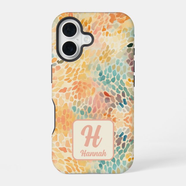 Custom Monogram Abstract Watercolor Pattern iPhone 16 Case (Back)