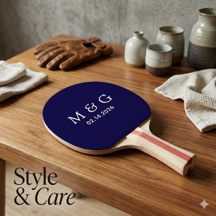 Custom Monogram and Date Personalised Dark Blue Ping Pong Paddle