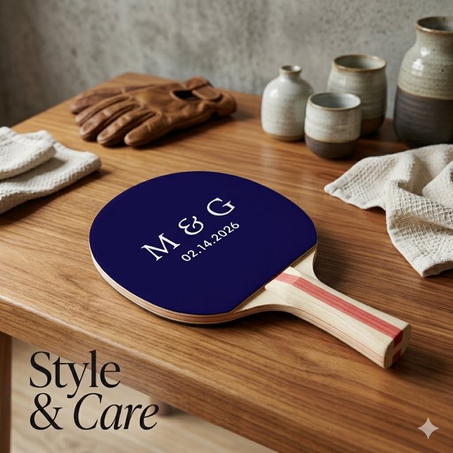 Custom Monogram and Date Personalised Dark Blue Ping Pong Paddle (Custom Monogram and Date Personalized Dark Blue Ping Pong Paddle)