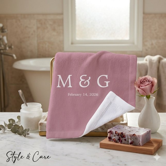 Custom Monogram and Date Personalised Dusty Rose Wash Cloth (Custom Monogram and Date Personalized Dusty Rose Wash Cloth)