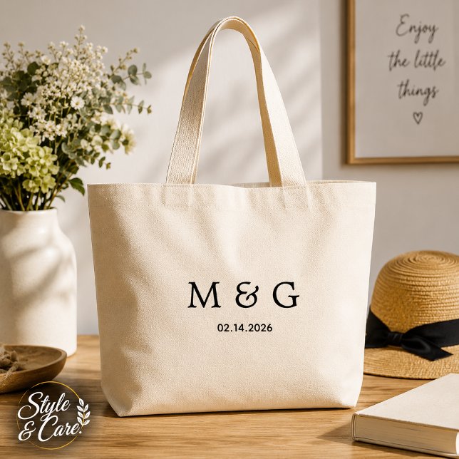 Custom Monogram and Date Personalised Jumbo Large Tote Bag (Custom Monogram and Date Personalized Jumbo Large Tote Bag)