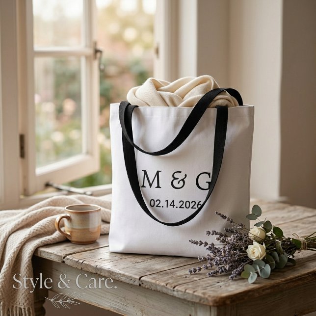 Custom Monogram and Date Personalised Shoulder Tote Bag (Custom Monogram and Date Personalized Shoulder Tote Bag)