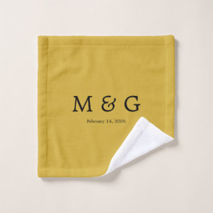 Custom Monogram and Date Personalized M Gold Wash Cloth