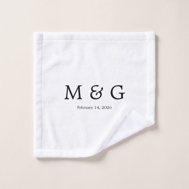 Custom Monogram and Date Personalized Solid White Wash Cloth (Wash Cloth)