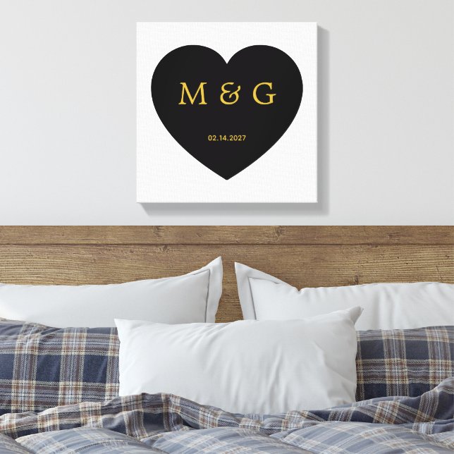 Custom Monogram and Date Symbol of Love Canvas Print (Insitu(Bedroom))