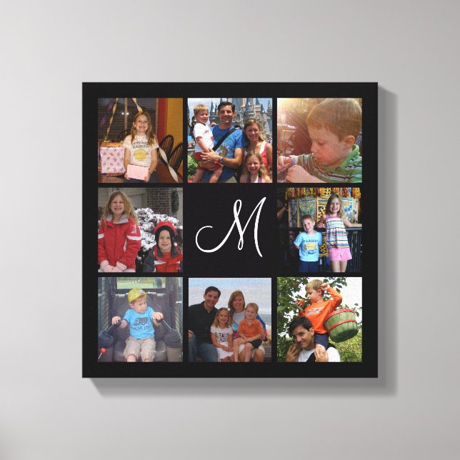 Custom monogram and family colour photo collage canvas print (Front)