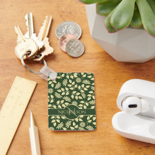 Custom Monogram and Name Pastel Leaf Floral Key Ring