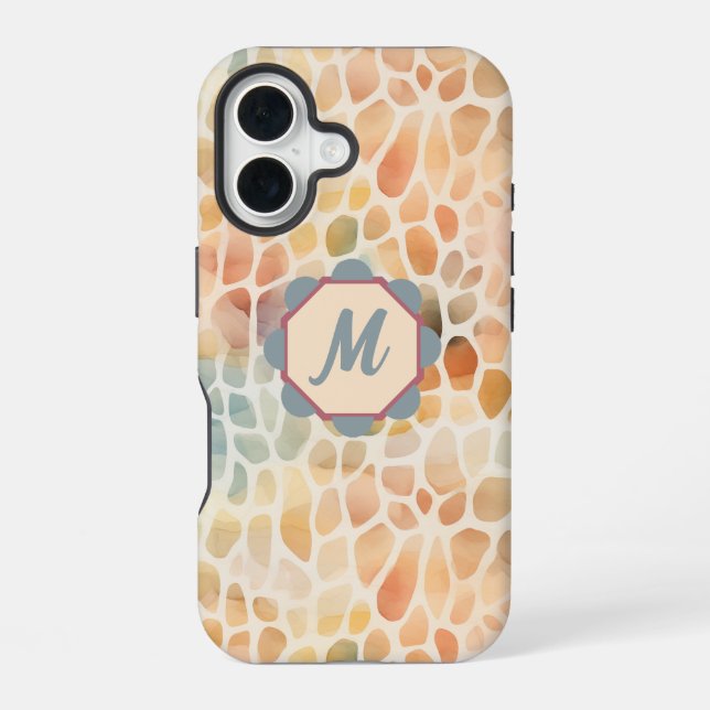 Custom Monogram Artistic Watercolor Pattern iPhone 16 Case (Back)