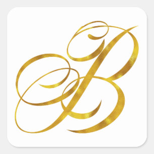 Custom Monogram B Faux Gold Foil Monograms Initial Square Sticker