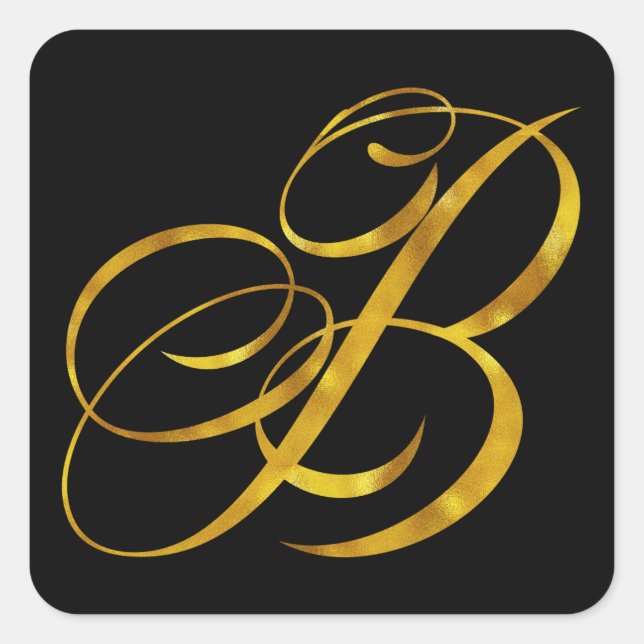 Custom Monogram B Faux Gold Foil Monograms Initial Square Sticker (Front)
