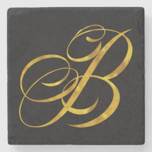Custom Monogram B Faux Gold Foil Monograms Initial Stone Coaster
