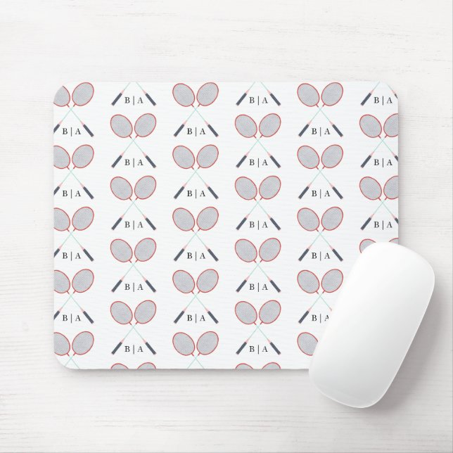 Custom Monogram Badminton Pattern Mouse Mat (With Mouse)