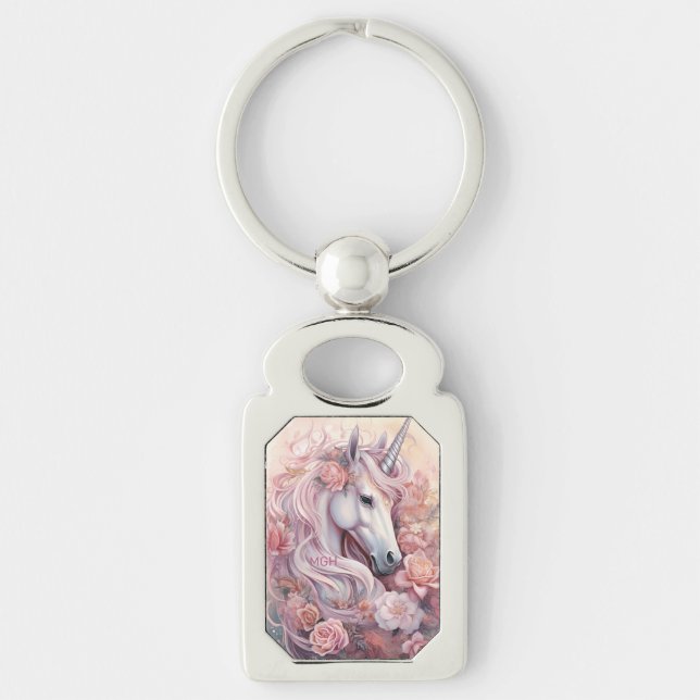 Custom Monogram Beautiful Unicorn Key Ring (Front)