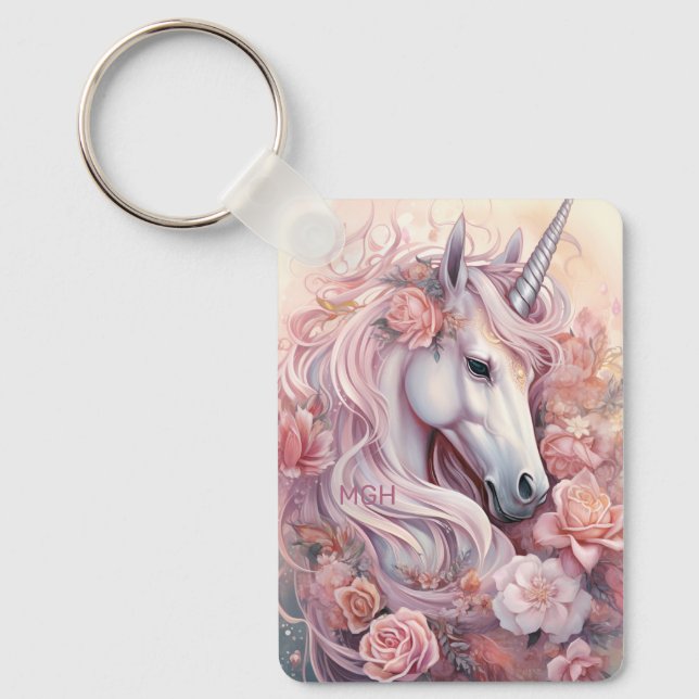 Custom Monogram Beautiful Unicorn Key Ring (Front)