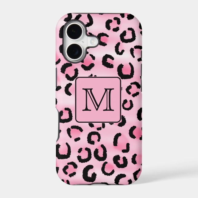 Custom Monogram. Black and Pink Leopard Print. (Back)