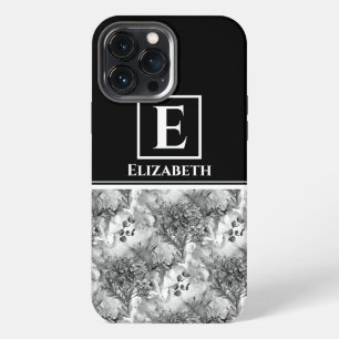 Custom Monogram Black and White Floral Botanical iPhone 13 Pro Max Case