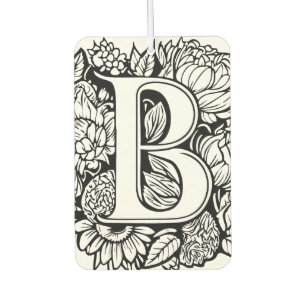Custom Monogram Black and White Floral Tattoo Art  Car Air Freshener
