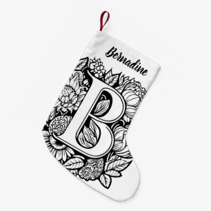 Custom Monogram Black and White Floral Tattoo Art Small Christmas Stocking