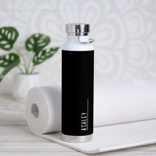 Custom monogram, black and white modern water bottle