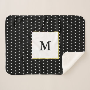 Custom Monogram Black and White Polka Dot Pattern Sherpa Blanket