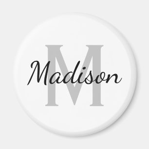 Custom monogram black and white standard round magnet