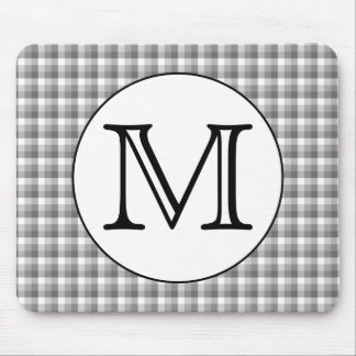 Custom Monogram. Black and White with Grey Check. Mouse Mat
