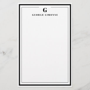 Custom Monogram Black Border Stationery 