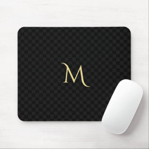 Custom Monogram Black Check Pattern Home Office Mouse Mat