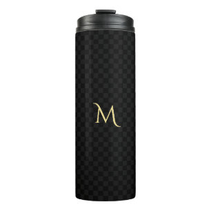 Custom Monogram Black Check Pattern Sleek Steel Thermal Tumbler
