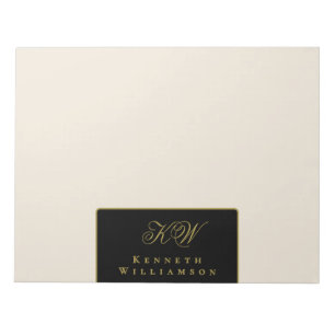 Custom Monogram Black Cream Gold Elegant Chic Men Notepad