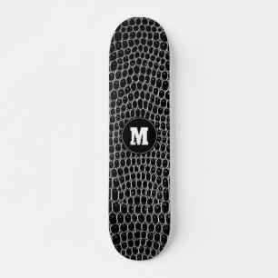 Custom Monogram Black Faux Crocodile Skin Skate Skateboard