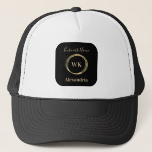 Custom Monogram Black Gold Employee Name Trucker Hat
