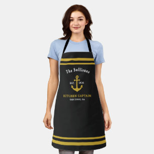Custom Monogram Black Gold Kitchen Captain Apron