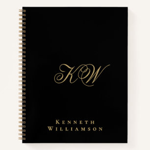 Custom Monogram Black Gold Minimalist Elegant Men Notebook