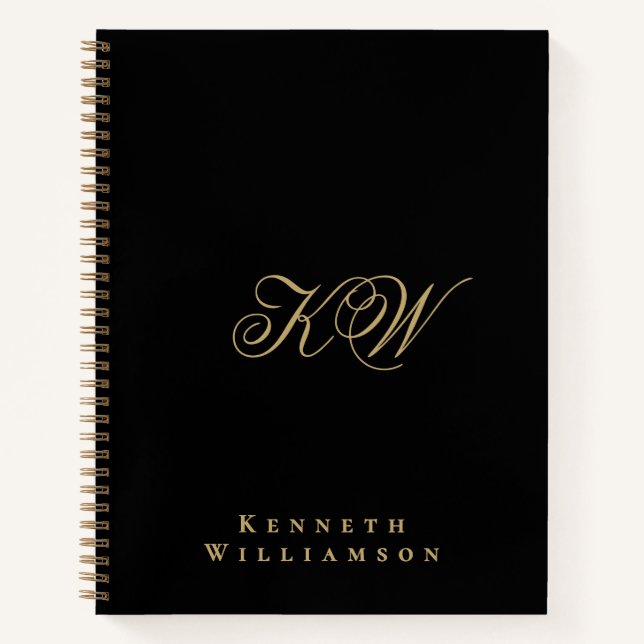 Custom Monogram Black Gold Minimalist Elegant Men  Notebook (Front)