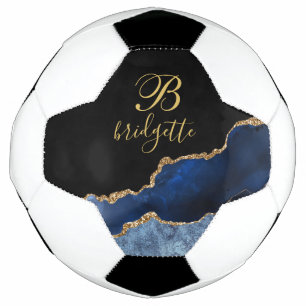 Custom Monogram Black Gold Navy Agate Geode Football