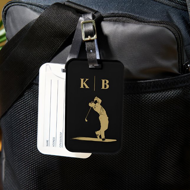 Custom Monogram Black Gold Personalised Golf Luggage Tag (Custom Monogram Black Gold Personalized Golf Luggage Tag)