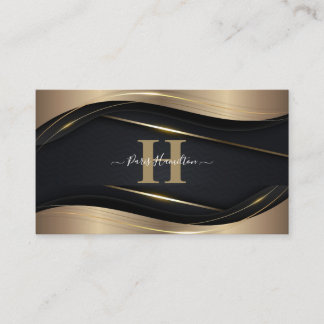 Custom Monogram Black & Gold Professional Business Card