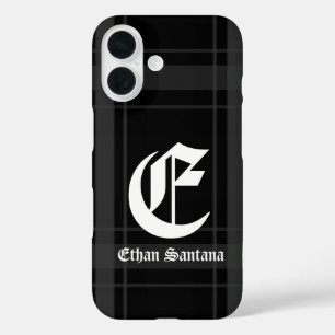 Custom Monogram Black Plaid iPhone 16 Case