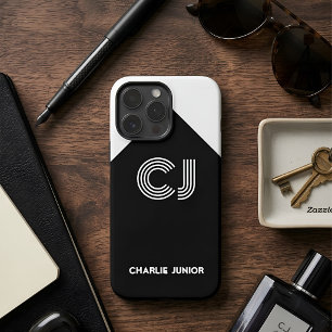 Custom Monogram Black & White Geometric Art Deco iPhone 16 Pro Max Case