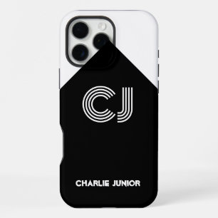 Custom Monogram Black & White Geometric Art Deco iPhone 16 Pro Max Case