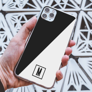 Custom Monogram Black & White Geometric Split iPhone 13 Pro Max Case