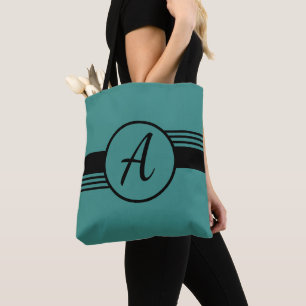 Custom Monogram Blue & Black Tote Bag