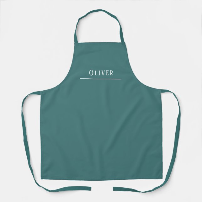 Custom monogram, blue-green teal apron (Front)