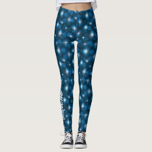Custom Monogram Blue Sparkling Snow Leggings
