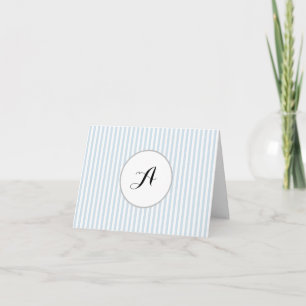 Custom Monogram Blue Stripe Coastal Thank You Card